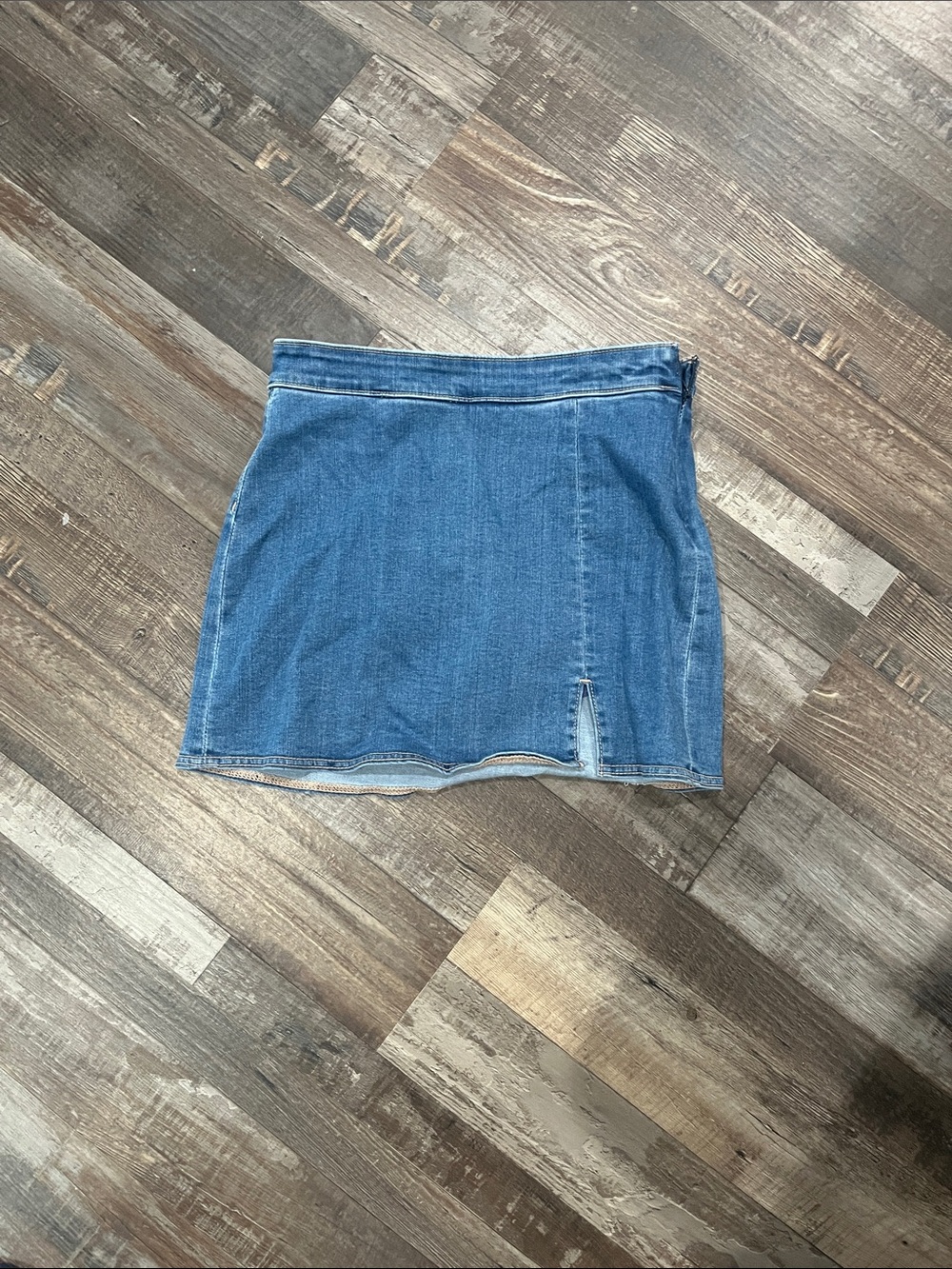 American Eagle Outfitters Blue Denim Mini Skirt with Front Slit